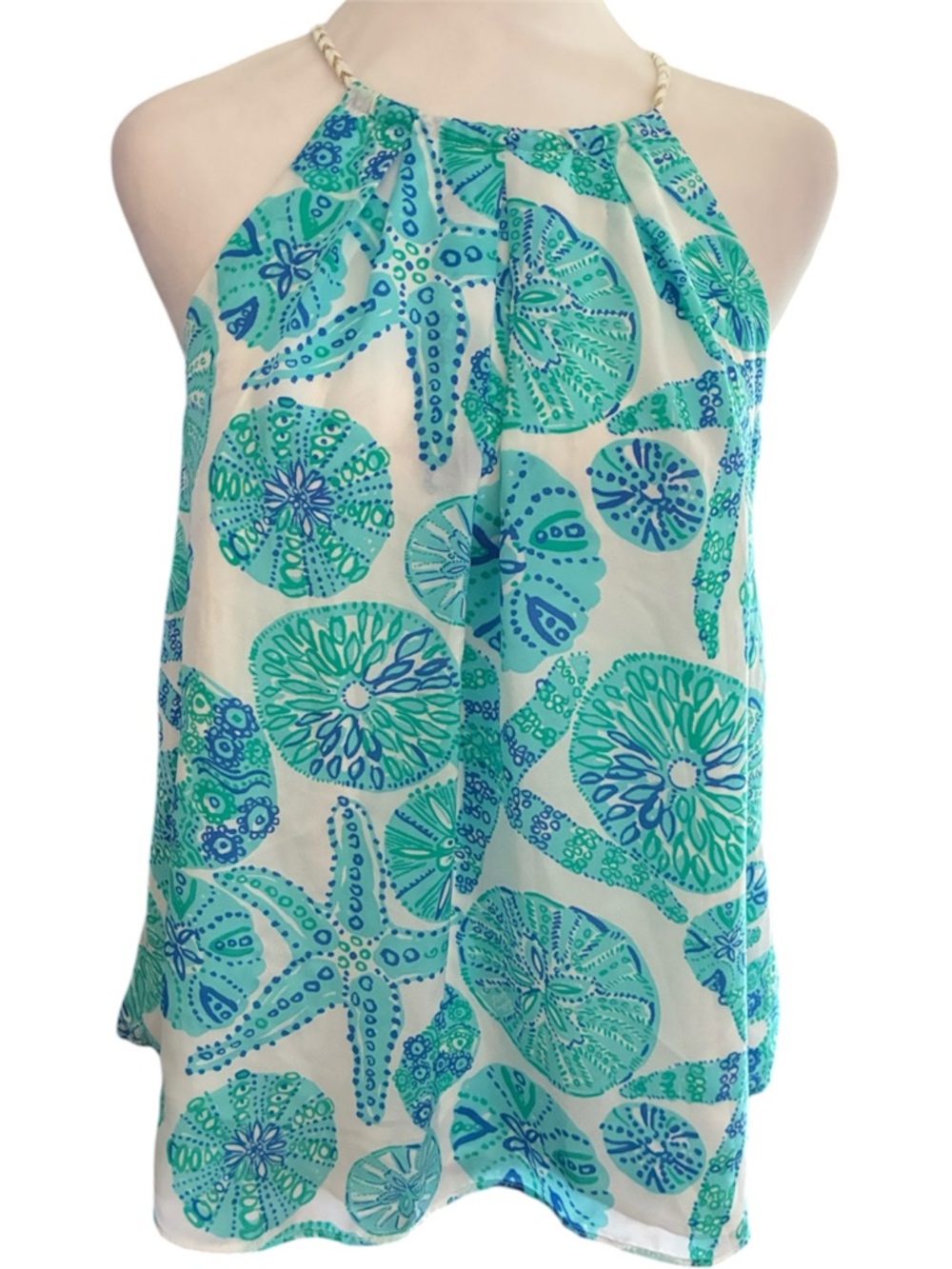 Lilly Pulitzer Teal & Aqua Halter Shell-Print Camisole size S